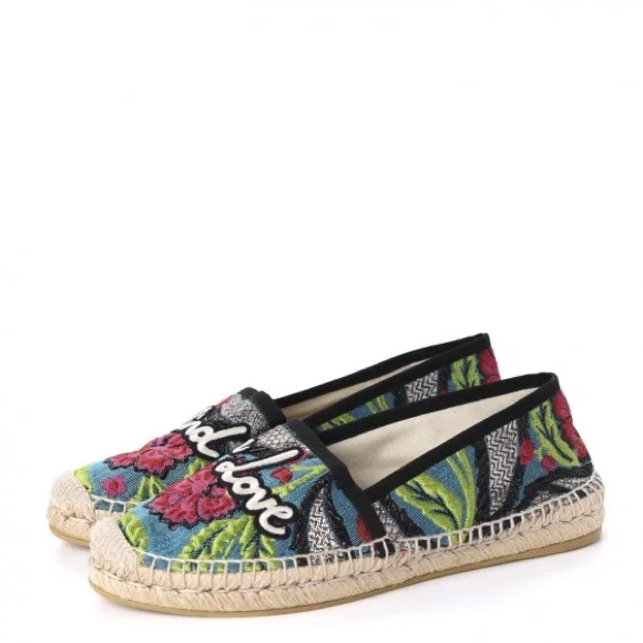 Gucci Canvas Floral Embroidered Blind For Love Espadrilles Flats Size 37.5/7.5 - Picture 1 of 12